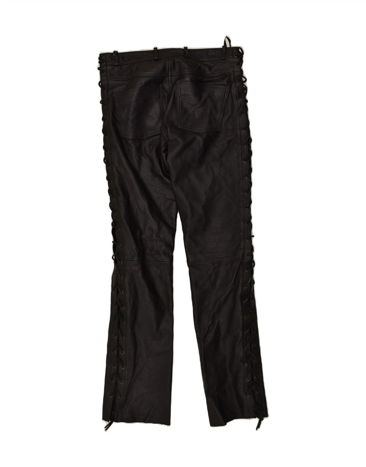 HIGHWAY 1 Womens Leather Casual Trousers W34 L35 Black Leather