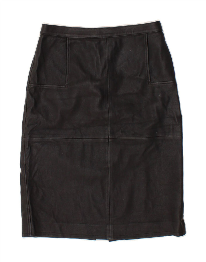 JAEGER Womens Leather Skirt UK 8 Small W26  Black Leather Vintage Jaeger and Second-Hand Jaeger from Messina Hembry 