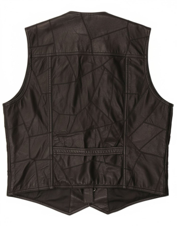 Vintage Mens Leather Utility Gilet UK 38 Medium Black Patchwork