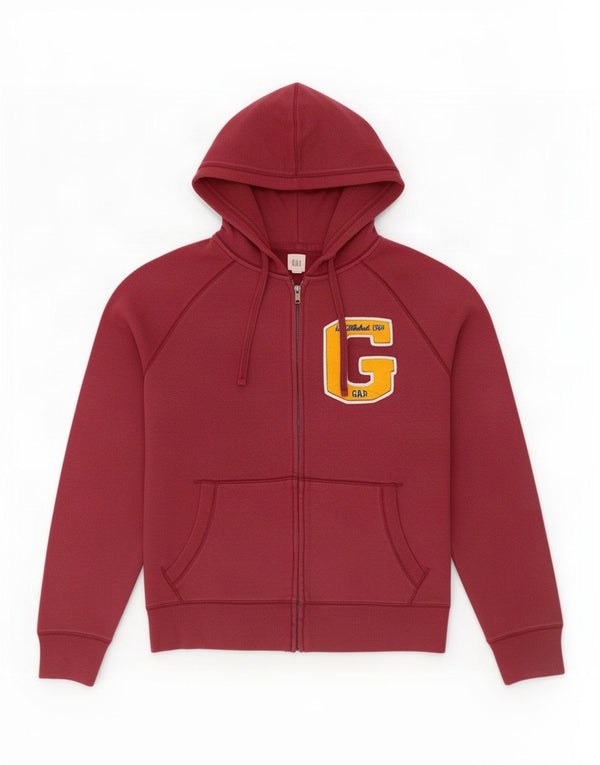 Gap Mens Graphic Zip Hoodie Sweater Small Burgundy Cotton