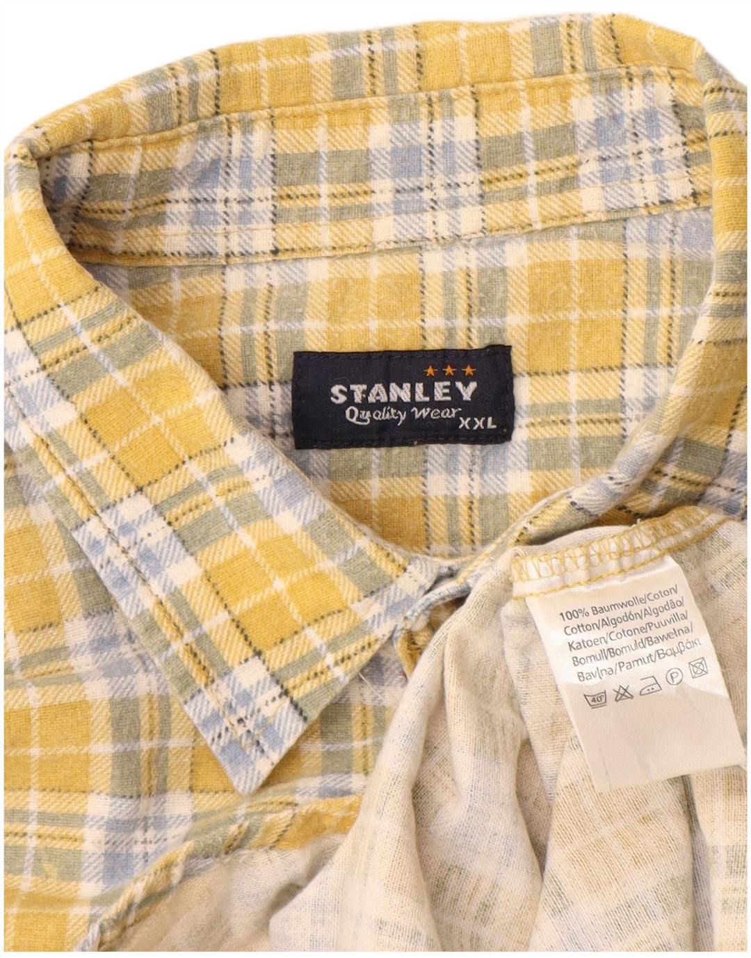 Stanley Mens Flannel Shirt 2XL Yellow Check Cotton