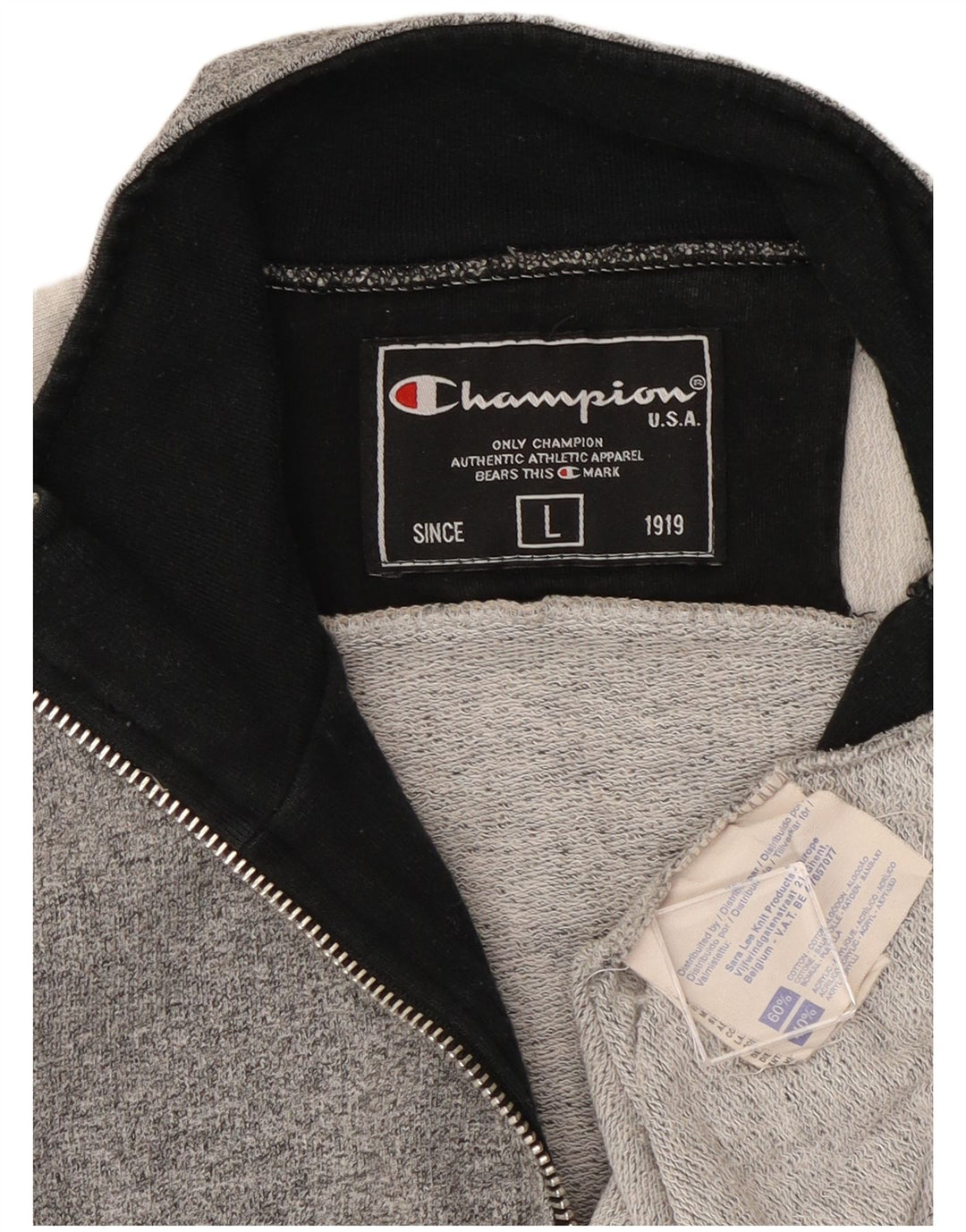 CHAMPION Mens Zip Neck Sweatshirt Jumper Large Grey Colourblock Cotton