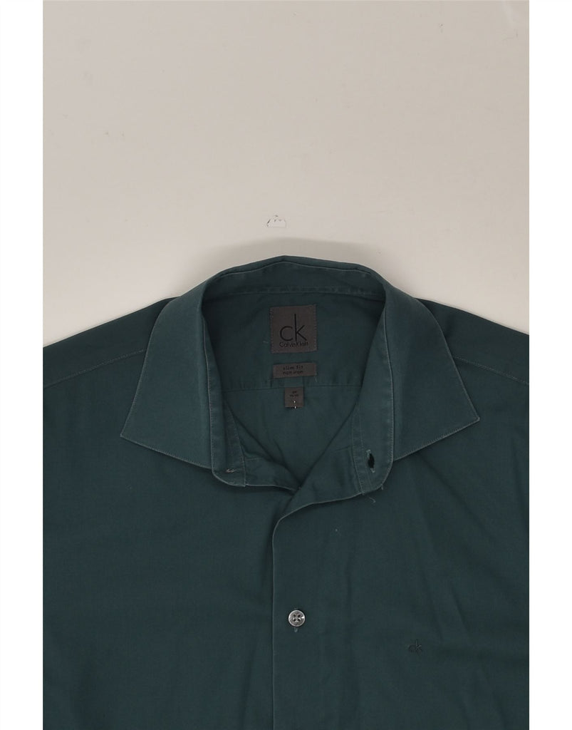 CALVIN KLEIN Mens Slim Fit Shirt Size 15 1/2 39 Medium Green Cotton | Vintage Calvin Klein | Thrift | Second-Hand Calvin Klein | Used Clothing | Messina Hembry 