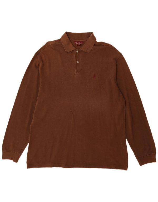 Marlboro Classics Mens Long Sleeve Polo Shirt XL Brown Cotton