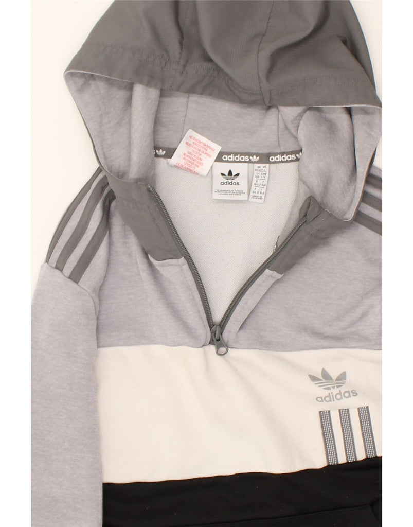 ADIDAS Boys Zip Neck Graphic Hoodie Jumper 13-14 Years Grey Colourblock | Vintage Adidas | Thrift | Second-Hand Adidas | Used Clothing | Messina Hembry 