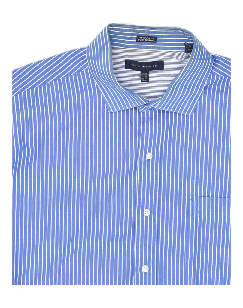 TOMMY HILFIGER Mens Regular Fit Shirt Size 17 1/2 XL Blue Striped Cotton | Vintage Tommy Hilfiger | Thrift | Second-Hand Tommy Hilfiger | Used Clothing | Messina Hembry 