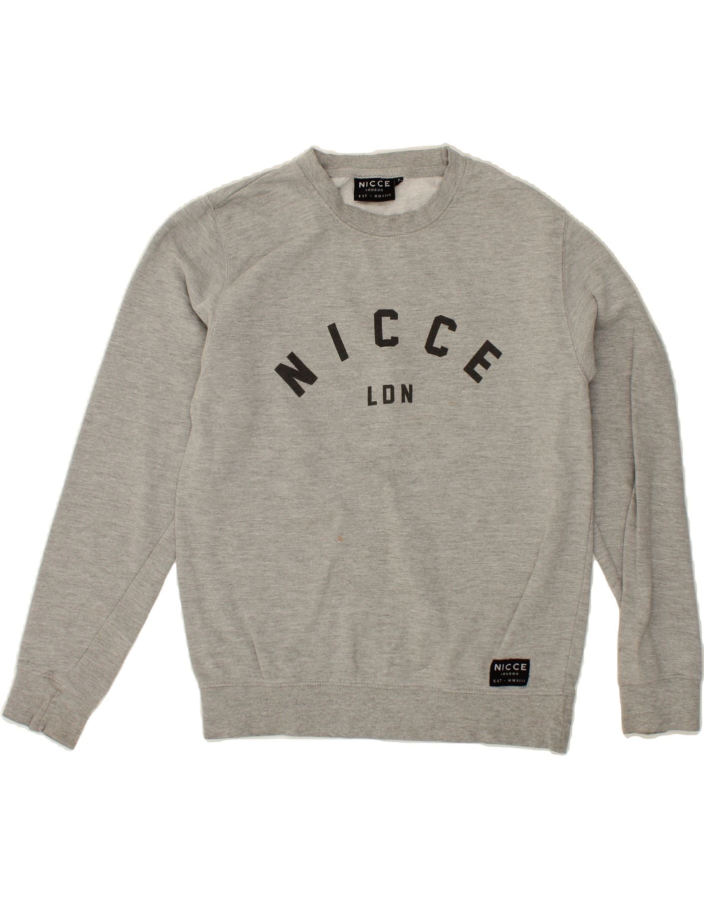 NICCE Mens Graphic Sweatshirt Jumper Small Grey Cotton Vintage