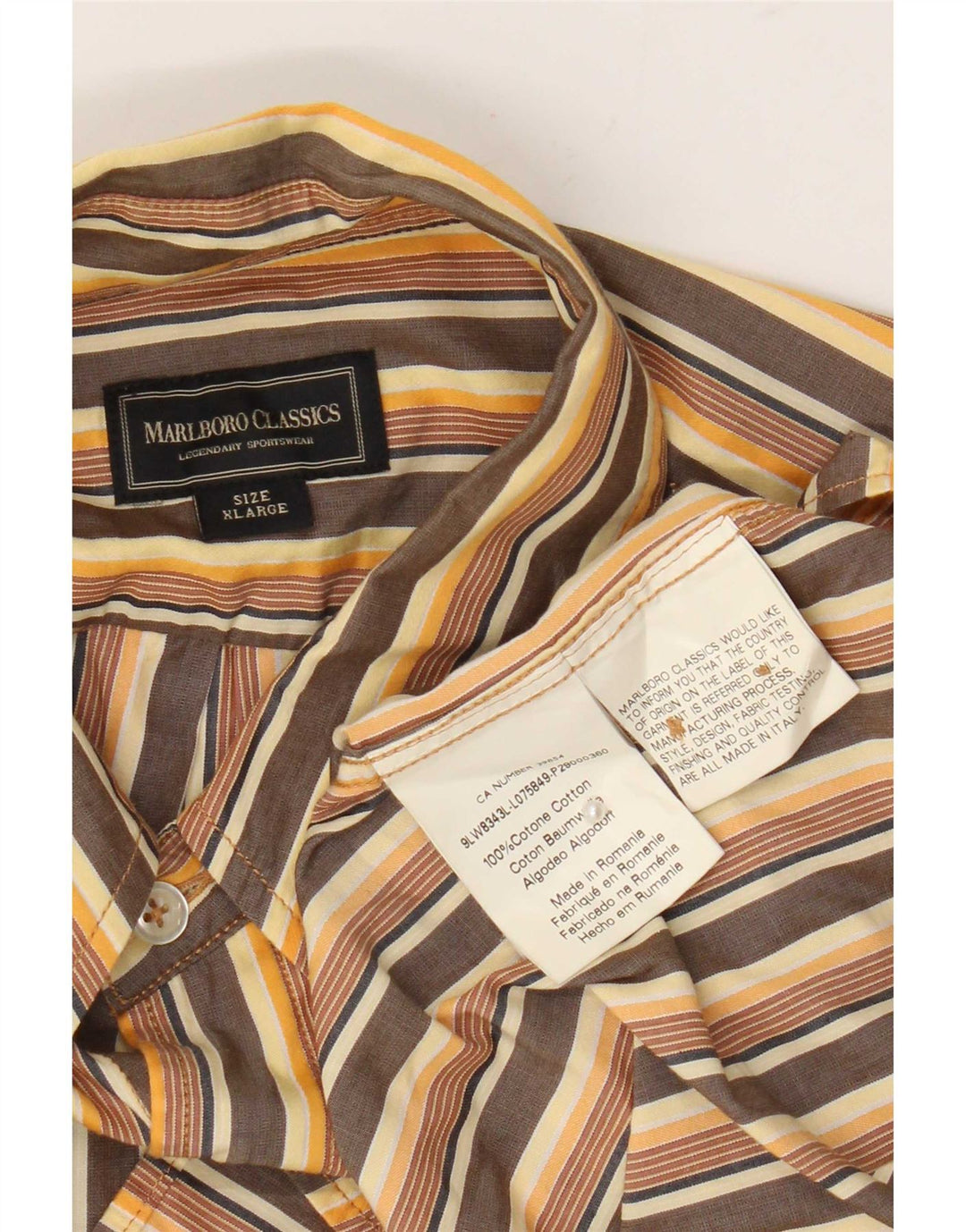 Marlboro Classics Mens Regular Fit Shirt XL Brown Striped Cotton