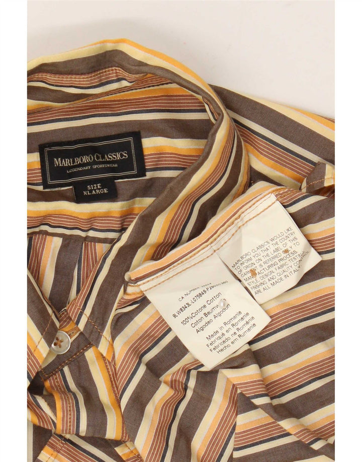 Marlboro Classics Mens Regular Fit Shirt XL Brown Striped Cotton