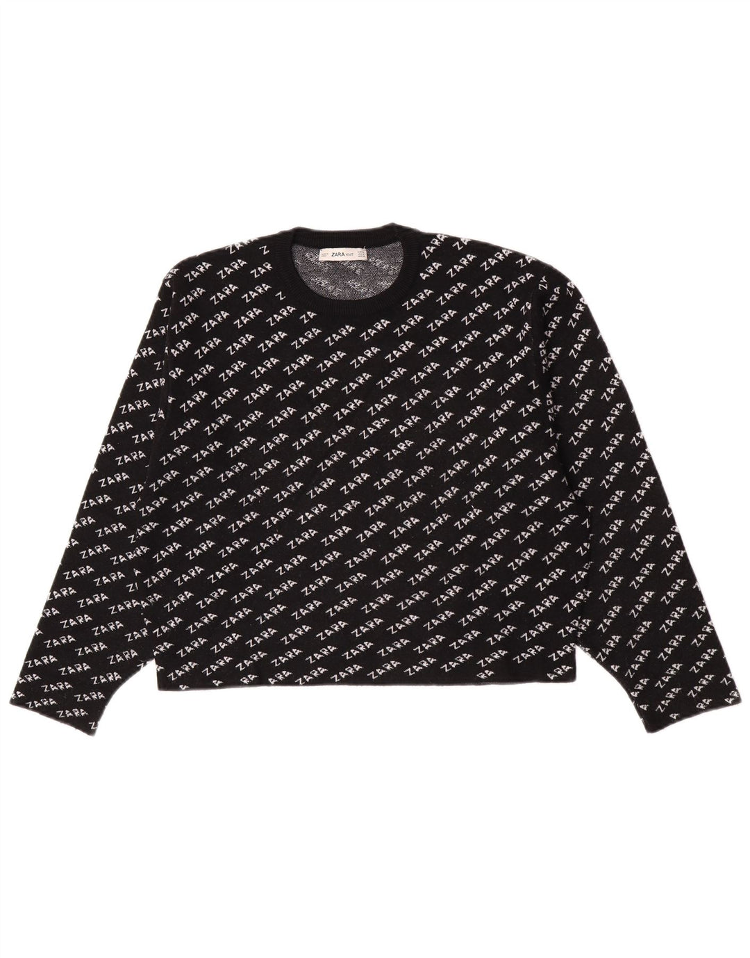 Zara Womens Graphic Crew Neck Jumper Sweater UK 14 Medium Black
