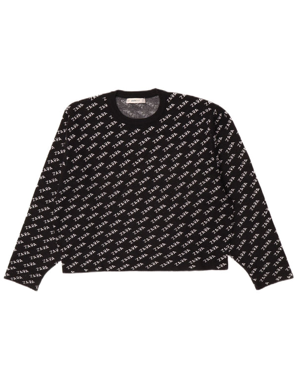 Zara Womens Graphic Crew Neck Jumper Sweater UK 14 Medium Black