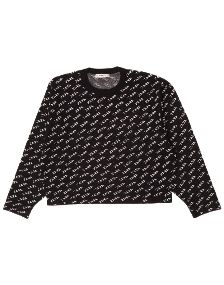 Zara Womens Graphic Crew Neck Jumper Sweater UK 14 Medium Black