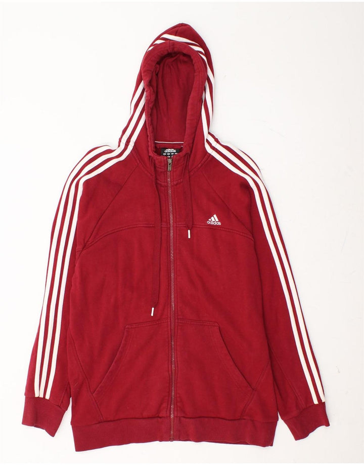 ADIDAS Mens Zip Hoodie Sweater Large Red Cotton