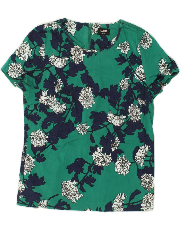 OASIS Womens Blouse Top UK 10 Small  Green Floral Cotton Vintage Oasis and Second-Hand Oasis from Messina Hembry 