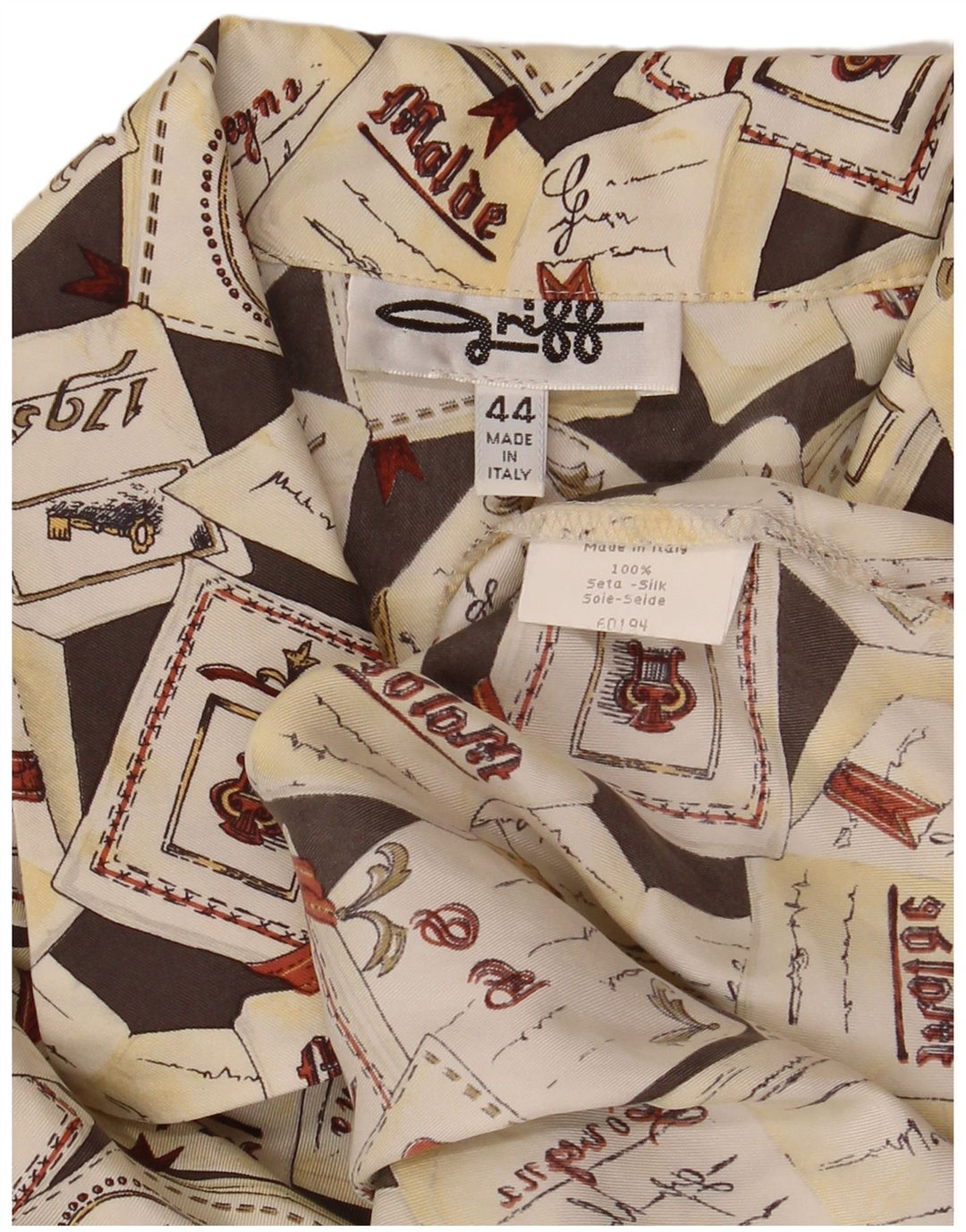 Griffe Womens Oversized Graphic Shirt Blouse IT 44 Medium White Silk