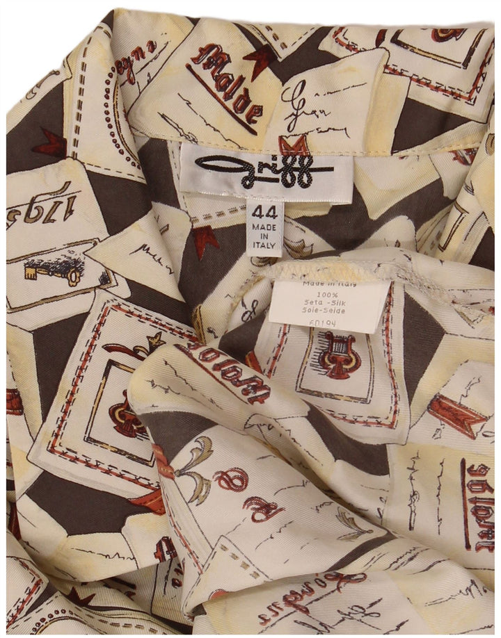 Griffe Womens Oversized Graphic Shirt Blouse IT 44 Medium White Silk