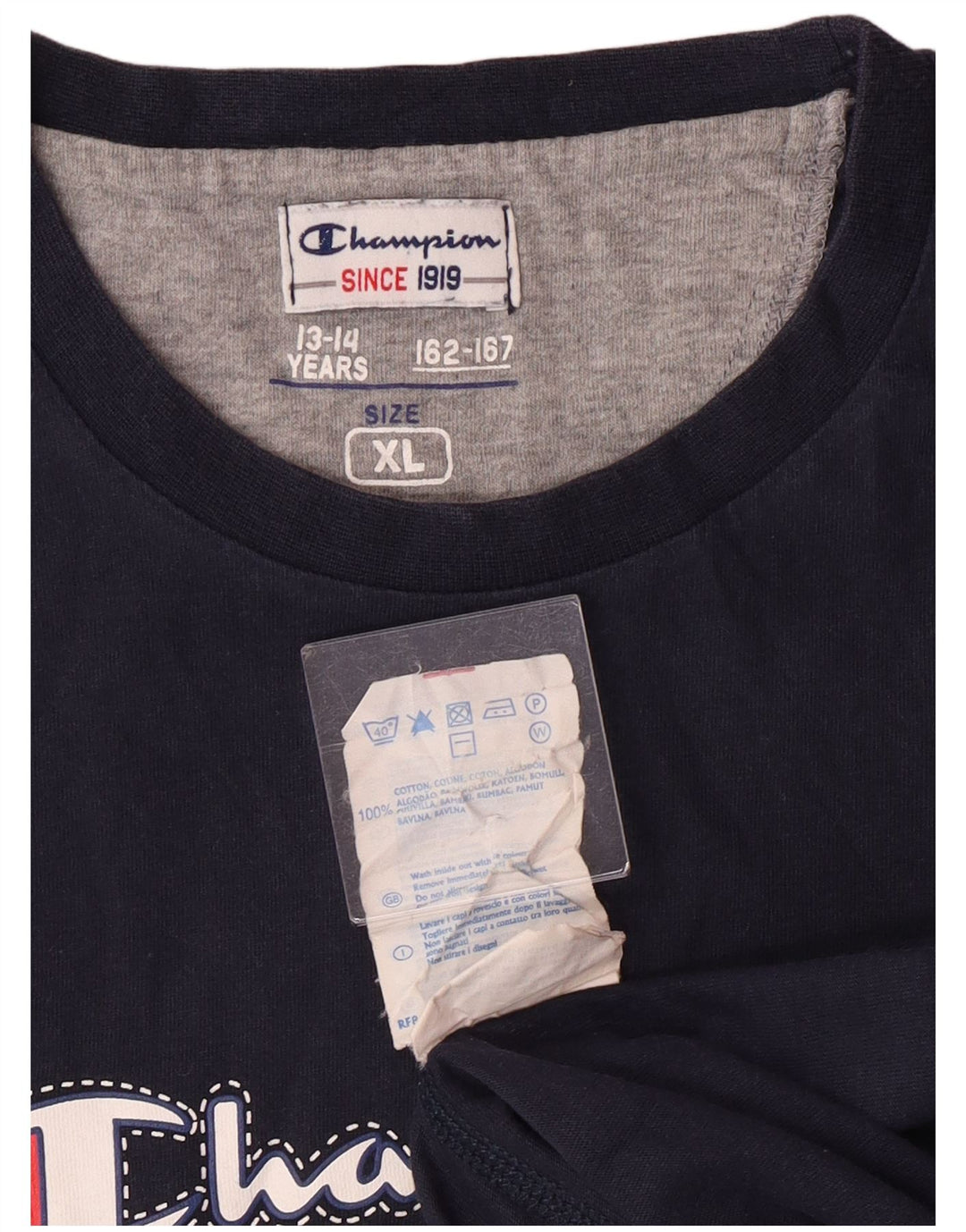 Champion Boys Graphic Top Long Sleeve 13-14 Years XL Navy Blue Cotton