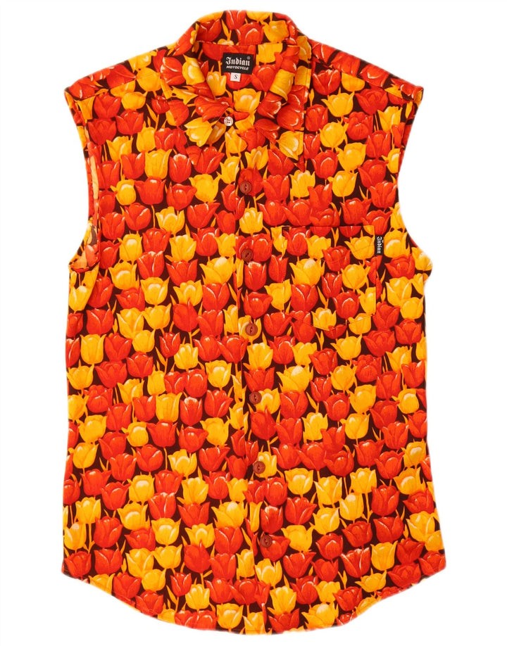 Vintage Mens Sleeveless Shirt Small Multicoloured Floral Polyester