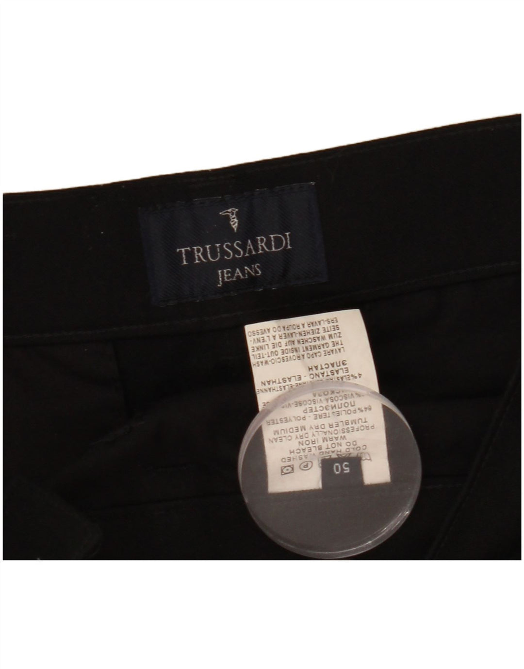 Trussardi Mens Straight Casual Trousers IT 50 Large W32 L34 Black Polyester