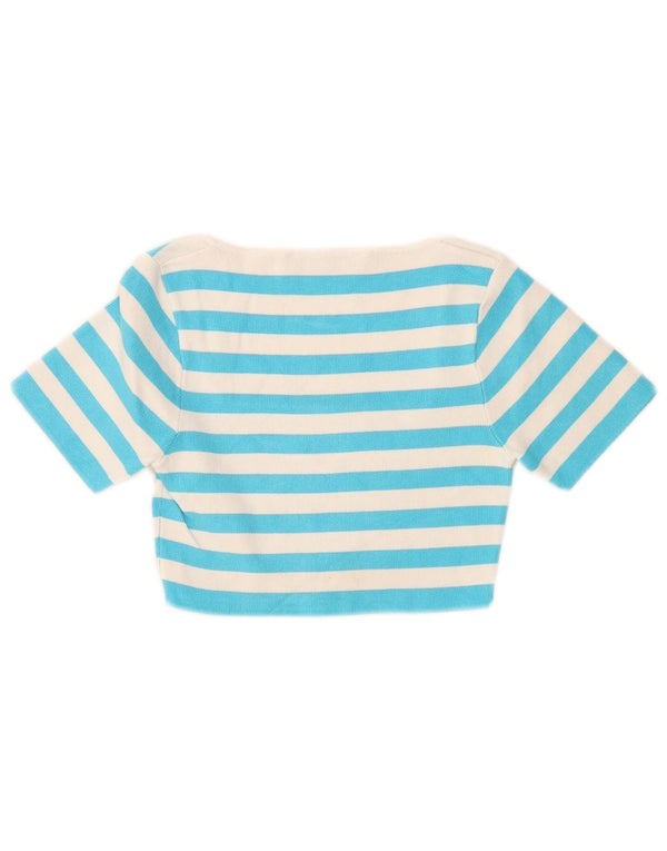 Zara Womens Crop Top UK 8 Small Blue Striped Viscose