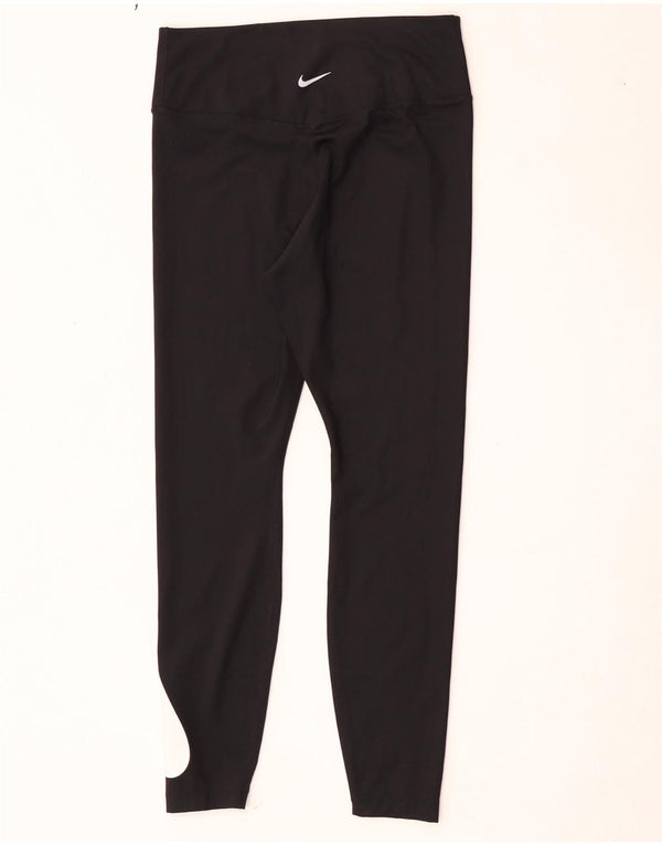 Nike Womens Dri Fit Graphic Leggings UK 14 Medium Black Polyester