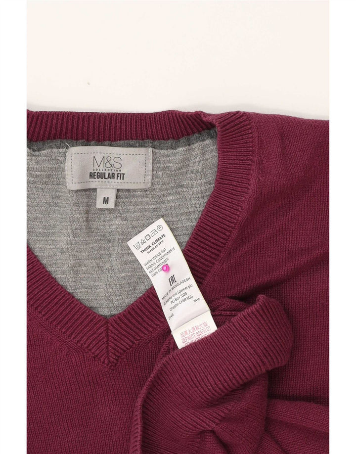 Marks & Spencer Mens Regular Fit V-Neck Jumper Sweater Medium Purple Cotton