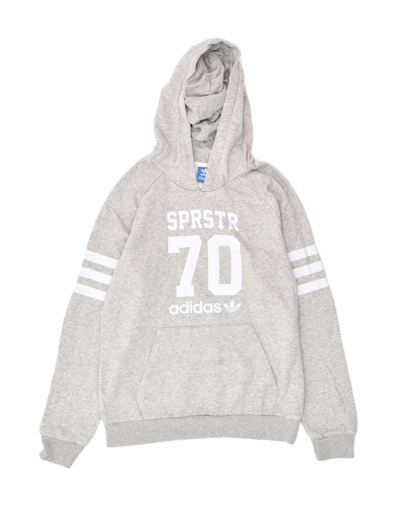 ADIDAS Boys Graphic Hoodie Jumper 13-14 Years Grey Cotton | Vintage Adidas | Thrift | Second-Hand Adidas | Used Clothing | Messina Hembry 