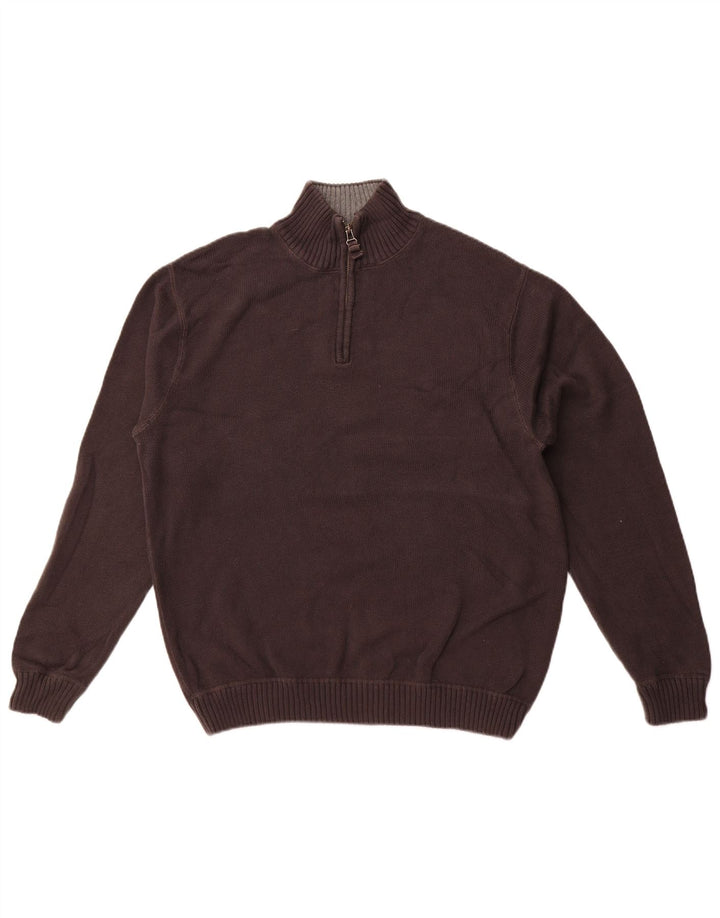 EDDIE BAUER Mens Zip Neck Jumper Sweater Large Grey Cotton