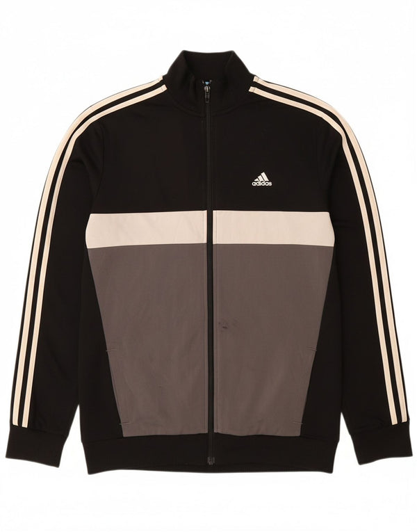 ADIDAS Boys Aeroready Tracksuit Top Jacket 15-16 Years Black Colourblock