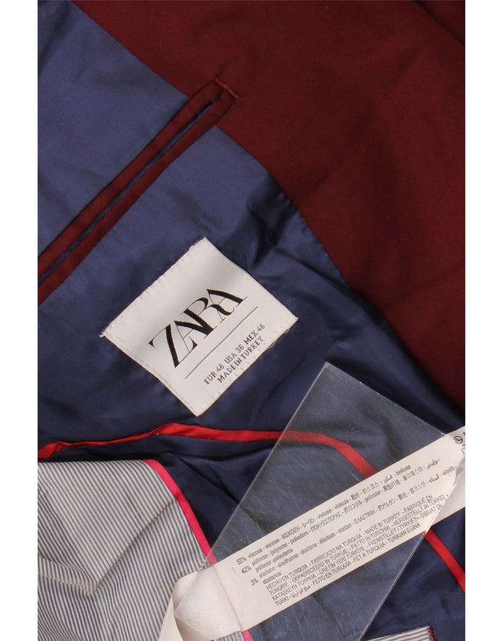 Zara Mens 2 Button Blazer Jacket EU 46 Small Burgundy Viscose