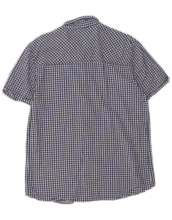Mountain Warehouse Mens Short Sleeve Shirt Large Navy Blue Gingham Cotton