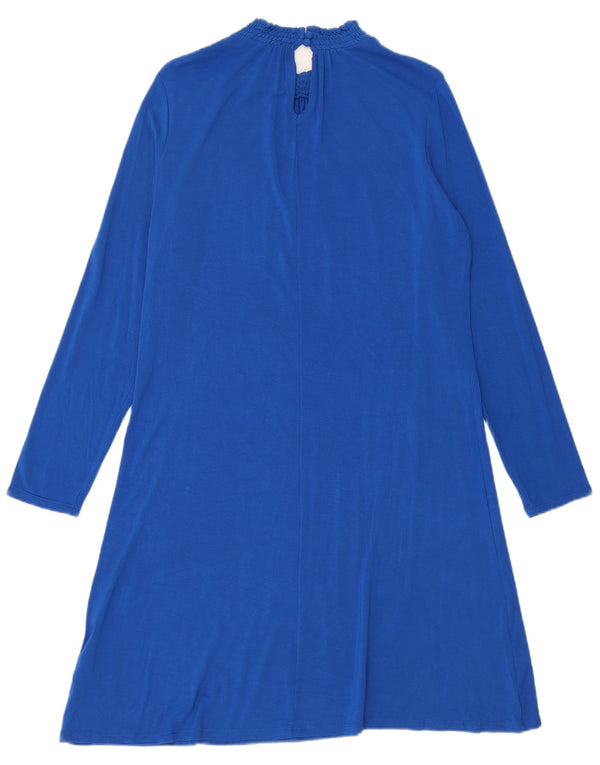 Marks & Spencer Womens Long Sleeve A-Line Dress UK 12 Medium Blue Viscose