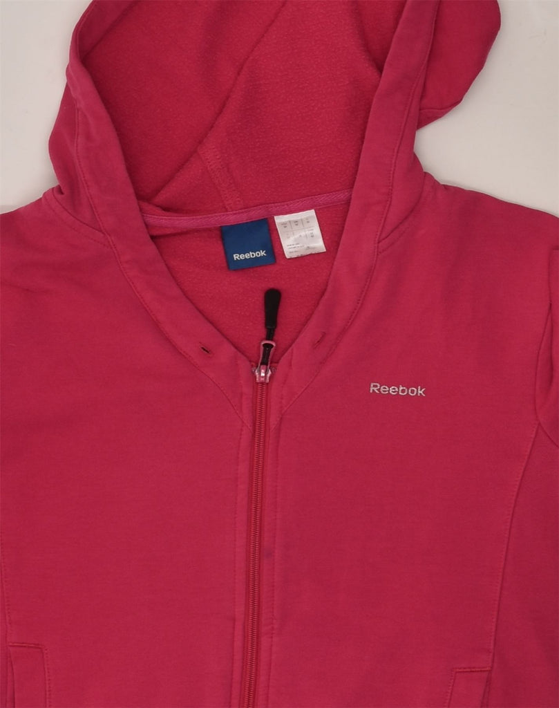 REEBOK Womens Zip Hoodie Sweater UK 12 Medium Pink Cotton | Vintage Reebok | Thrift | Second-Hand Reebok | Used Clothing | Messina Hembry 