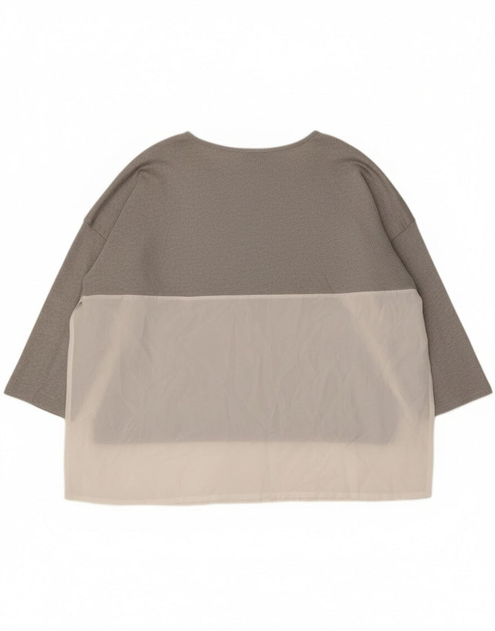 Zara Womens Oversized Top 3/4 Sleeve UK 14 Medium Grey Colourblock