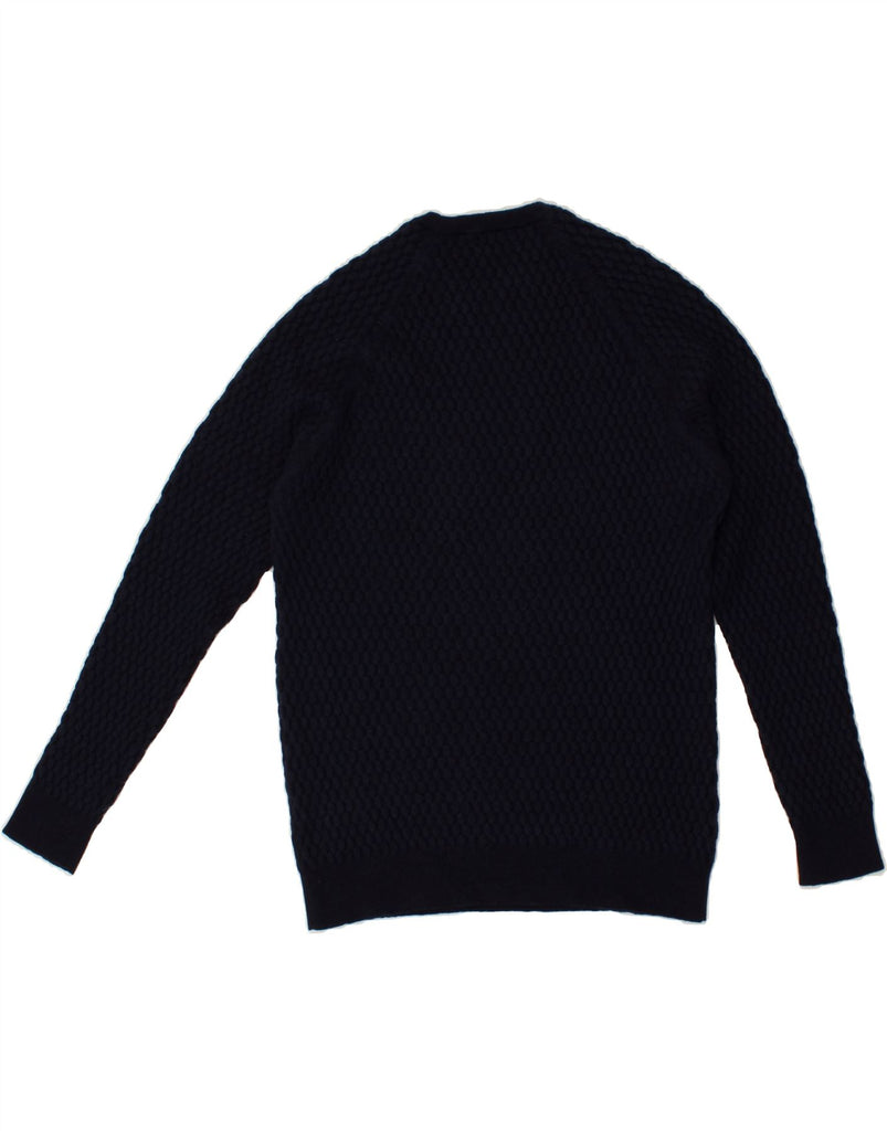 HERNO Mens Slim Fit Crew Neck Jumper Sweater IT 56 2XL Navy Blue Wool Vintage Herno and Second-Hand Herno from Messina Hembry 