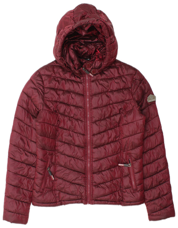 Superdry Womens Hooded Padded Jacket UK 14 Medium Burgundy Nylon