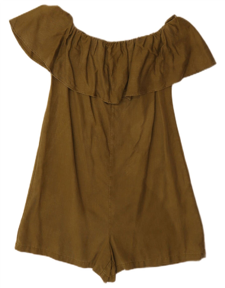 Zara Womens Off Shoulder Playsuit UK 6 XS  Khaki Lyocell