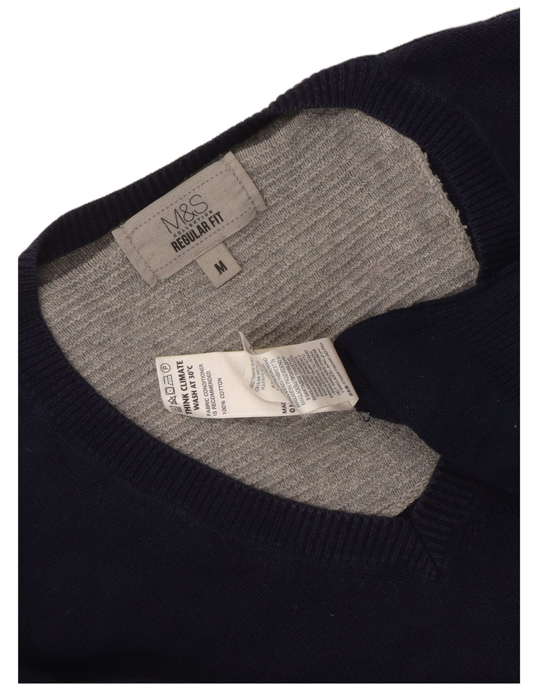 Marks & Spencer Mens Regular Fit V-Neck Jumper Sweater Medium Navy Blue