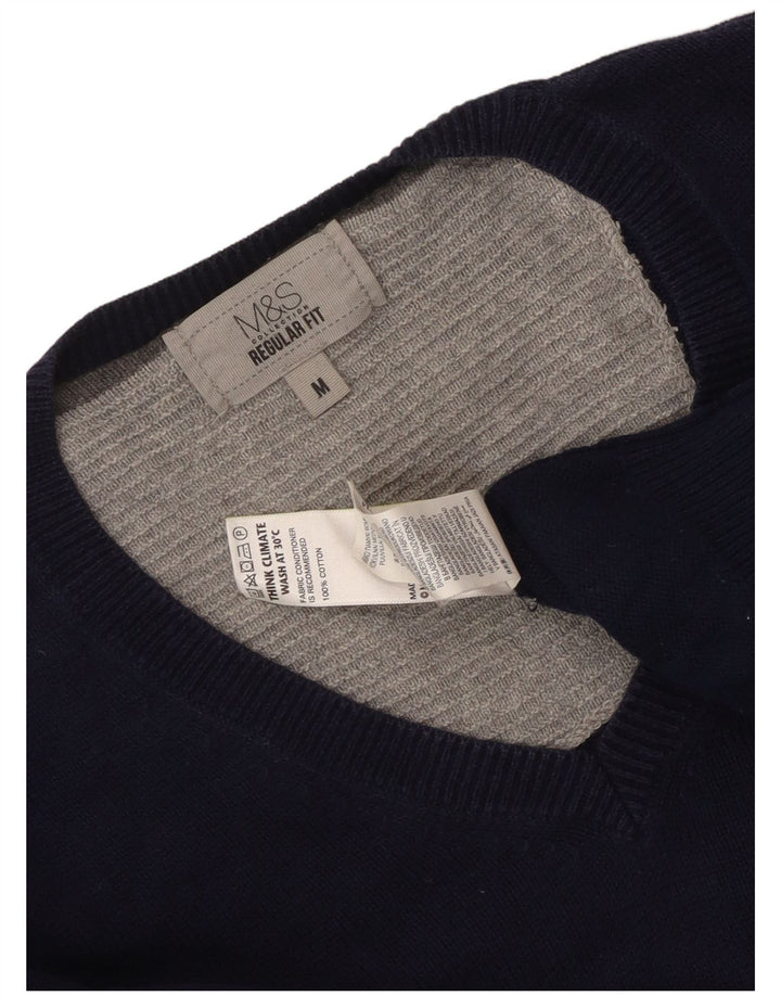 Marks & Spencer Mens Regular Fit V-Neck Jumper Sweater Medium Navy Blue