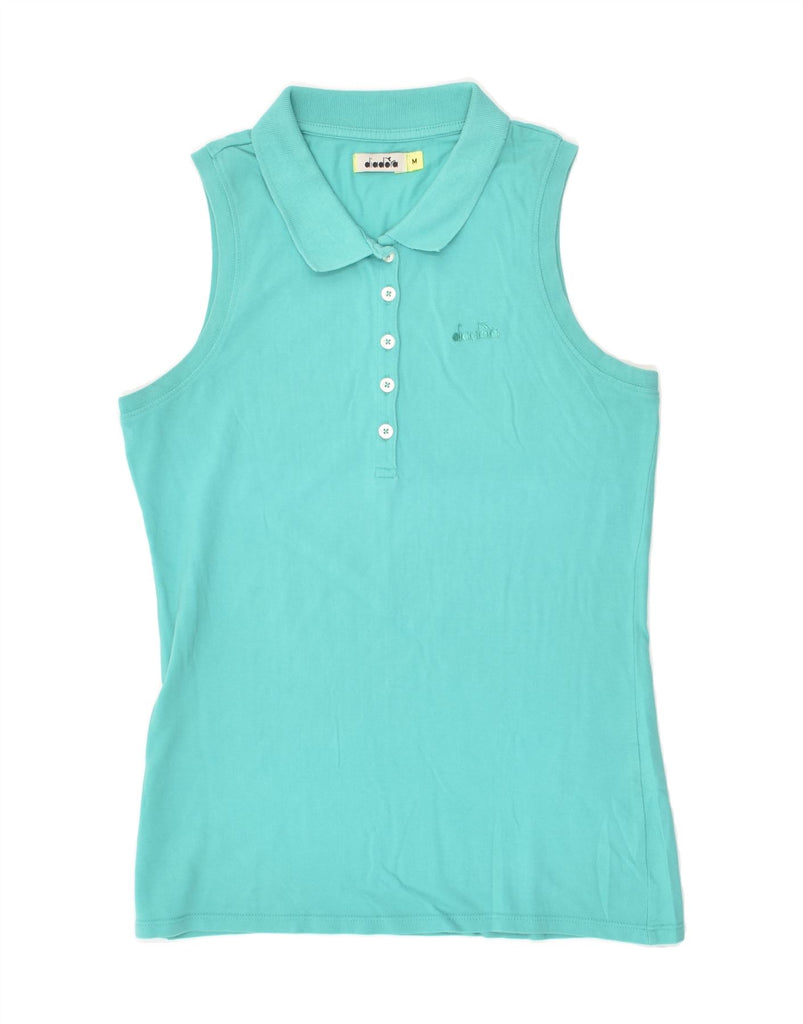 DIADORA Womens Sleeveless Polo Shirt UK 12 Medium Turquoise | Vintage Diadora | Thrift | Second-Hand Diadora | Used Clothing | Messina Hembry 