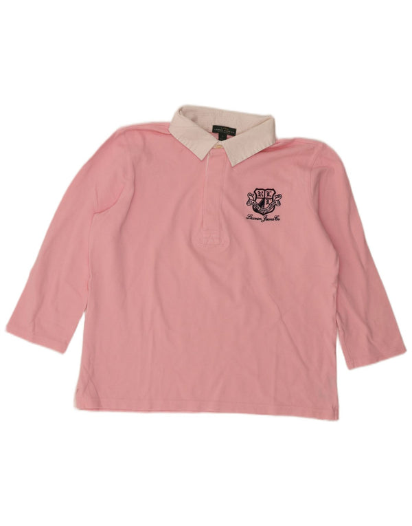 Ralph Lauren Womens Graphic Rugby Polo Shirt UK 16 Large Pink Colourblock