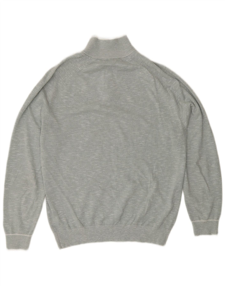 Reiss Mens Zip Neck Jumper Sweater Medium Blue Flecked Cotton