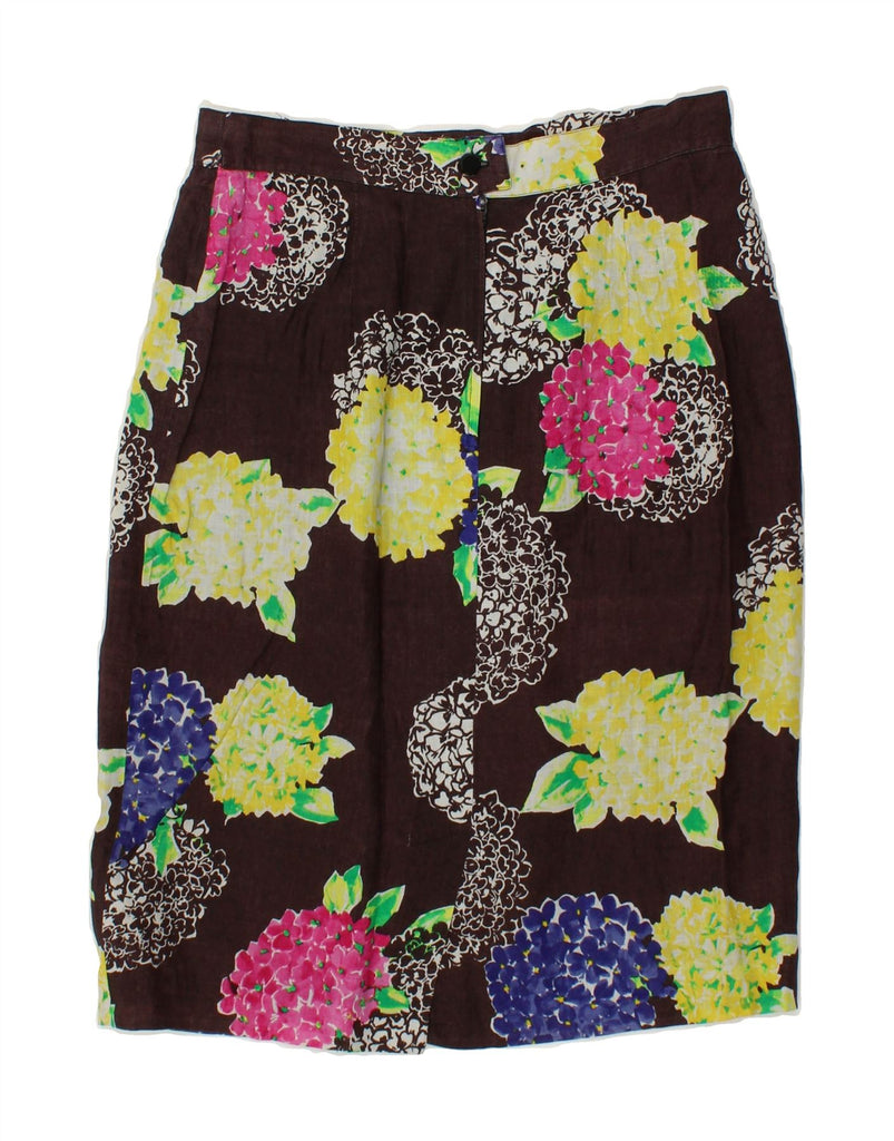 MAX MARA Womens Midi Skirt IT 44 Medium W30  Brown Floral Linen Vintage Max Mara and Second-Hand Max Mara from Messina Hembry 