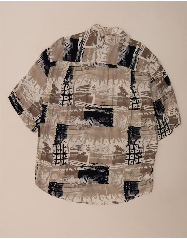 Vintage Mens Short Sleeve Shirt Large Beige Patchwork