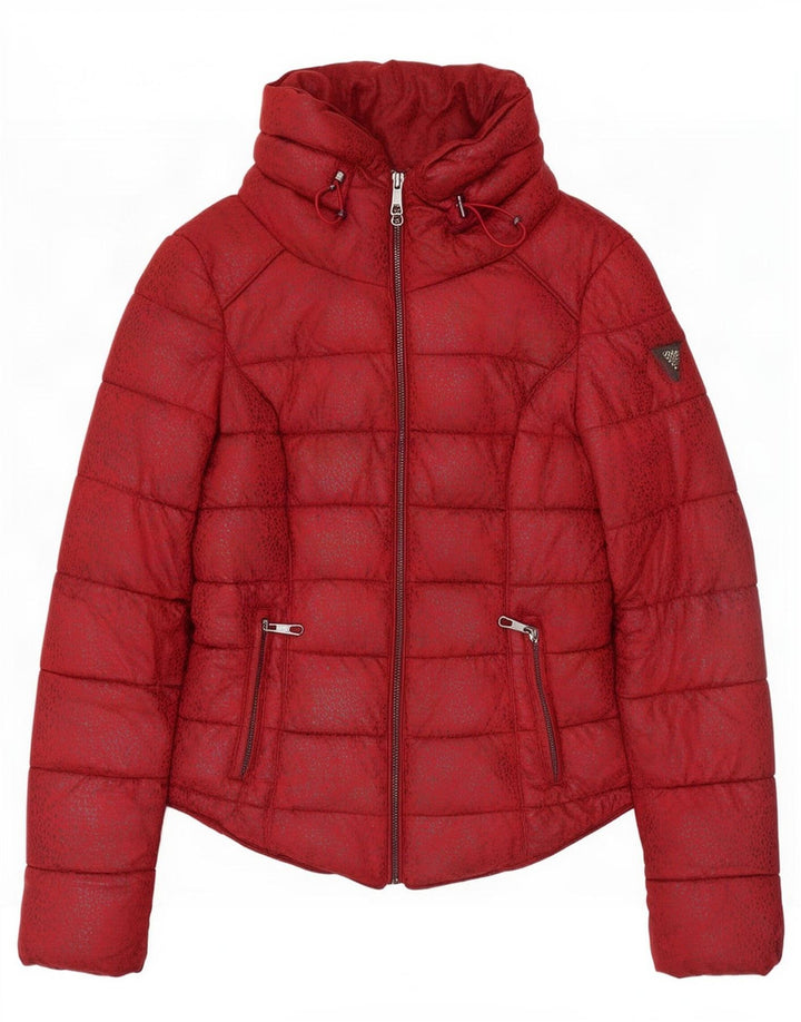 Guess Womens Padded Jacket UK 10 Small Red Spotted Polyester
