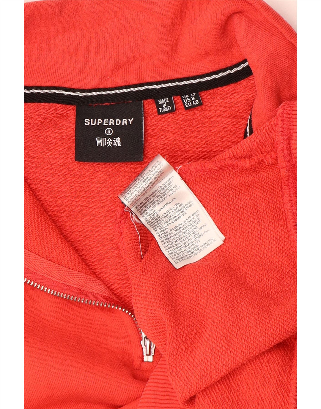 Superdry Womens Crop Zip Neck Sweatshirt Jumper UK 12 Medium Orange Cotton