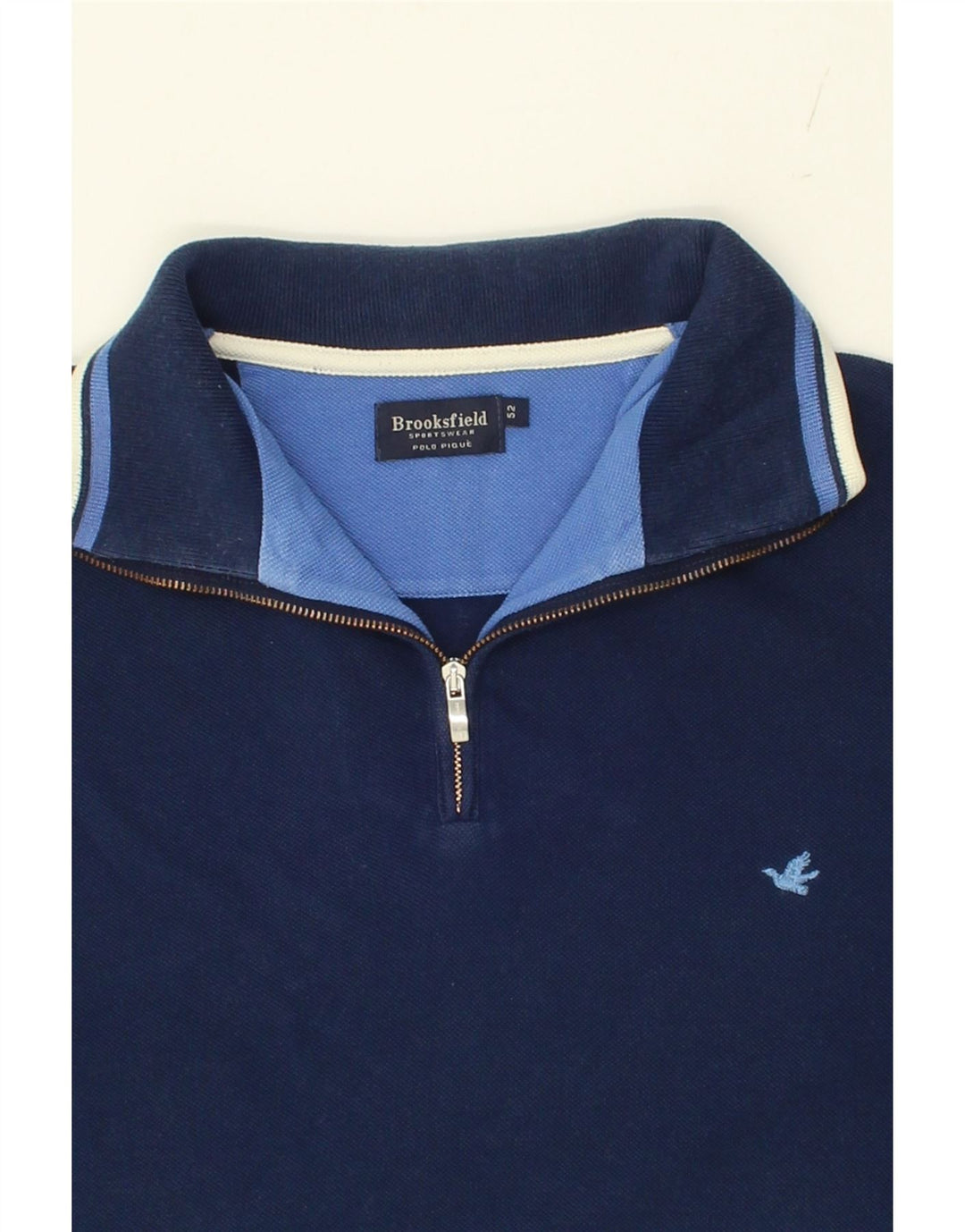 BROOKSFIELD Mens Zip Neck Sweatshirt Jumper IT 52 Large Navy Blue Cotton Vintage Brooksfield and Second-Hand Brooksfield from Messina Hembry 