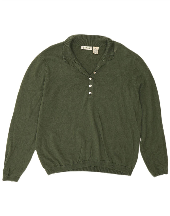 Orvis Womens Button Neck Jumper Sweater UK 16 Large Green Wool