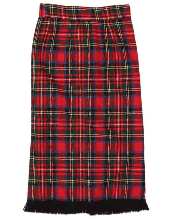 Vintage Womens High Waist Midi Skirt W30 Medium Red Plaid