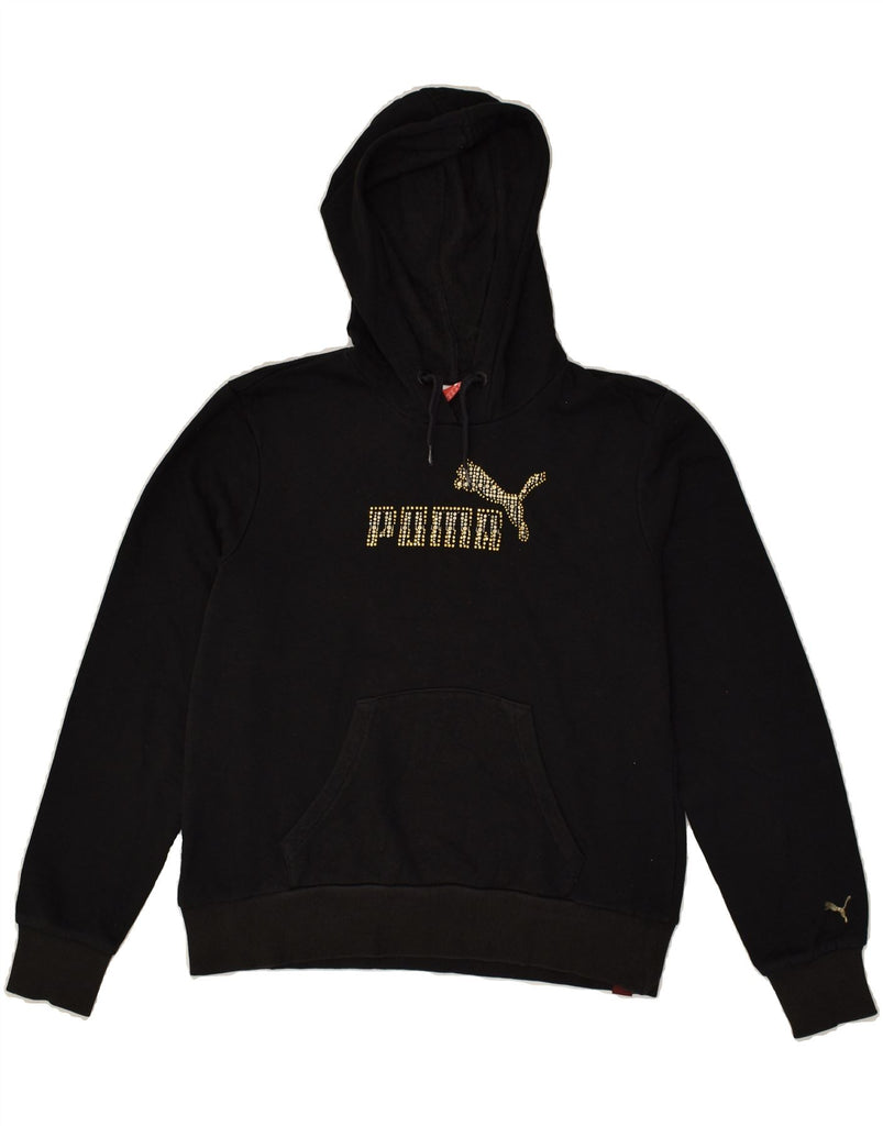 PUMA Womens Graphic Hoodie Jumper UK 16 Large  Black Cotton | Vintage Puma | Thrift | Second-Hand Puma | Used Clothing | Messina Hembry 